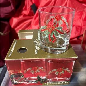 Poinsettia & Ribbons Double Rocks Glass Set of 4